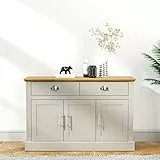 Galano Sofia Sideboard mit 3 Türen und 2 Schubladen – Buffetschrank für Wohnzimmer – 39,5T x 112,8B x 74,1H cm – Hellgrau/Eiche