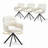 COLAMY Drehbare Esszimmerstühle 4er Set mit Armlehnen, Drehbare Polsterstühle für Küche & Esszimmer aus weichem Florstoff mit Metallgestell und Rückenlehne, für Esszimmer, Küche, Büro,Beige