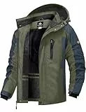 GEMYSE Herren Skijacke Winddicht Wasserdicht Warmes Fleecefutter Winterjacke mit Kapuze für Outdoor(Armeegrün Grau,L)