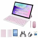 Crelander 10.1 Inch Android 13 Tablet mit SIM Card Slot 4G LTE Calling, 12GB+512GB, 8000mAh Battery, Dual Camera, Bluetooth/WiFi, Bundle mit Schutzhülle, Tastatur, Maus & Stylus (Rose)