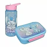 Scooli - Stitch Kindergeschirr Geschenkset - Set bestehend aus Brotdose und Trinkflasche - ideal für Schule oder Kindergarten – ab 4 Jahren – aus Kunststoff