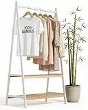 RoyalGrove® Kleiderständer mit 2 Ablagen aus Bambus weiß, Garderobenständer mit stabiler Kleiderstange, Garderobe mit Schuhregal, für Flur, Schlafzimmer, 160 x 80 x 44 cm (Weiß)