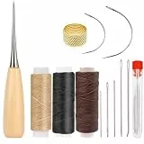 Ledernadel-Set mit Ahle & gewachstem Garn | Professionelles Nähwerkzeug für Lederreparatur | Inkl. Nadeln, Faden, Fingerhut | Für Polstermöbel, Schuhe, Sattel