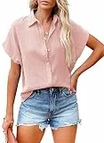 MAVIS LAVEN Kurzarm Bluse Damen, Baumwolle Hemdshirt, Button Down Tunika Sommershirt