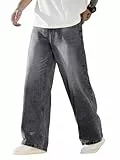 Zewool Herren Baggy Hip Hop Jeans Weite Beinform Skater Jeans Lässige Lockere Passform Denim-Hosen Streetwear Gerade Entspannte Passform Y2K Extreme Bewegungsfreiheit Skateboard,D10 Grau,XXL