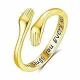 INFUSEU Ring Umarmung Silber 925, Vergoldet Umarmungsringe Verstellbarer Finger Umarmen Ringe Gravierte Worte Umarmung Hände Offener Schmuck Freundschaftsringe für Frauen