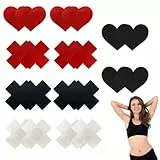 AOEVUIR 10 Paar Selbstklebende Brustwarzen Abdeckungen, Nippelpads in Herz und Kreuz Form, Unsichtbar und Dünn, Sexy Brustaufkleber für Frauen und Mädchen Schwarz und Rot