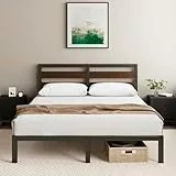 Zinus Kai Bettgestell 140x200 cm mit Bambus Kopfteil - Metallbett 140x200 mit Metall-Lattenrost - 25.4 cm Hohe Plattform mit Freiraum Darunter - Kein Boxspringbett Erforderlich - Schwarz/Braun