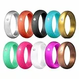 Flongo Silikon Ringe Hochzeitsring Ehering: 10 Pcs Verlobungsringe Set Silikonringe für Damen Herren Gummi Ruber Rings with Silicone Hochzeit Fingerringe Sport Ring 8mm für Männer Frauen Weihnachten