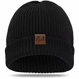 ricema Beanie Mütze Herren Damen, Weiche Warme Strickmütze mit Fleecefutter, Dehnbare Thermo Laufmütze für Winter, Modische Mütze als Geschenk,Schwarz