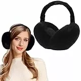 FSMILING Ohrenwärmer Schwarz Plüsch Fell Ohrenschützer Verstellbar Winter Ohrenwärmer Für Damen Frauen