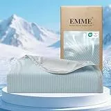 EMME Kühldecke Kühlende Decke, Arc-Chill Q-Max0,5, 228 x 228 cm, 2 in 1 Doppelseitige Feinstreifen Sommerdecke, Leicht Atmungsaktiv Tagesdecke, Sofa Decke & Bettüberwurf Groß, Hellblau Gestreift