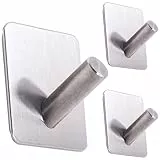 RICOO 3 x Edelstahl Haken selbstklebend MH021-3 Klebehaken Badezimmer Handtuchhaken ohne Bohren Kleiderhaken zum Kleben Badhaken Metallhaken zum Einhängen Badezimmerhaken Wandhaken Bad