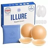 ILLURE® Nippelpads – Damen Nipple Cover [2 Paar] mit Brustwarzenschutz - Nipple Pads wiederverwendbar & waschbar - dünne Selbstklebende Brustwarzen Nippelabdeckung aus hypoallergenem Silikon [8 cm]