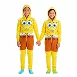 United Labels Spongebob Schwammkopf Kostüm für Kinder, 134-140, Gelb, Jumpsuit Unisex, Overall mit Kapuze, Einteiler für Karneval Mottoparty
