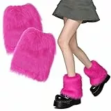 XEPST Damen Kunstpelz Beinwärmer Plüsch Beinwärmer, Mädchen Furry Fuzzy Winter Stulpen Damen für Winterwärmer Karneval Halloween Fasching Mottoparty Verkleidung, Rosarot, 25 cm