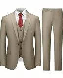 Cooper & Nelson Herrenanzug, schmale Passform, 3-teilige Anzüge für Herren, EIN-Knopf-Jacke, Weste, Hose mit Krawatte, Smoking-Set, Khaki, S