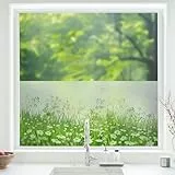 dktie Fensterfolie Blickdicht Sichtschutzfolie Fenster Milchglasfolie Bunte Pflanzen Statisch Haftend Anti-UV Kein Kleber Wiederverwendbar Geeignet für Wohnzimmer, Schlafzimmer (05, 44.5x200cm)