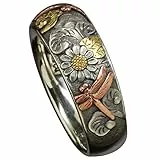minkissy Vintage Blumenring mit Design Damen Schmuck Hochwertigem Legierungs Material Leicht und Hautfreundlich für Alltag und Besondere Anlässe Perfektes für