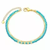 VIVILE Fußkettchen für Damen,Gold Fussketten für Frauen Türkis,Surfen Fußkette Perlen Sterling Silber 925,Fusskettchen Wasserfest,Armband Türkis,Handmade Boho Kleidung Schmuck Style Festival Outfit