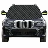 Mengine Frontscheibenabdeckung, Auto Windschutzscheibe Abdeckung mit 9 Versteckten Magneten, Seitenflügel Spiegel & 2 Haken,Eisschutzfolien Frost Guard Fit für Autos und SUVs (Schwarz, 157 * 126cm)