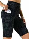 Enjoyoga Kurze Leggings Damen mit Tasche - High Waist Radlerhose Sporthose Laufhose Sport Yoga Shorts für Sommer- 03 Ferndruck (schwarz) L-XL