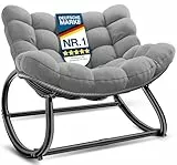 KESSER® Schaukelstuhl XXL Outdoor, ergonomischer Schaukelsessel mit Sitzpolster für In- & Outdoor, Relaxsessel Garten, Balkon Sessel, wetterfester Gartenstuhl bequem, rutschfest, bis 150kg, Grau
