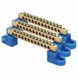 QUARKZMAN 3 Stück Erdungsschiene 12 Polige Schraubklemme Messing Erdungsleiste 6x9mm Erdungsklemmenblock für Elektrogeräte Verteilerkasten Blau
