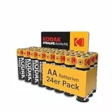 KODAK AA Alkali Batterien 1,5V (24 Stück) Hochleistungsbatterien Bis Zu 145% längere Lebensdauer, 10 Jahre lagerfähig