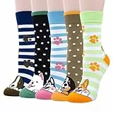Chalier Cozy 5 Paar Damen Socken Niedliche Katzen Hunde Socken Tiere Lustige Geschenk Socken für Frauen Baumwollsocken Einheitsgröße（A4-Mix Hunde）