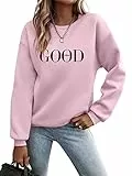 Minetom Pullover Damen Sweatshirt Briefe Drucken Langarm Rundhals Pulli Herbst Winter Frauen Buchstaben Druck Locker Casual Oberteil Sport Streetwear Sweatshirts ohne Kapuze Bluse Tops A Rosa M