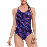 Veranobreeze Frauen Athletic Print One Piece Badeanzüge Training Bademode Racerback Wettkampf Badeanzug für Frauen (Flame Purple, EU44)