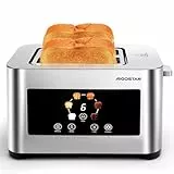 Aigostar Toaster 2 Scheiben, LED-Touchscreen, 4 cm extra breite Toastschlitze & Brotzentrierung, Edelstahl-Toaster mit 6 Bräunungsstufen, Aufwärm-, Auftau-, Aufwärm- & Stoppfunktion, 850W