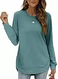 XIEERDUO Sweatshirt Pullover Damen Langarmshirt Herbst Winter Winterpullover Elegant Tunika Tshirt Oberteile Top Türkis M
