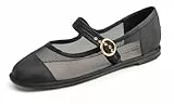 Feversole Mary Jane Halbschuhe,Flach Freizeit Tanzschuhe，Masche Schwarz Mary Jane mit runder Schnalle 41