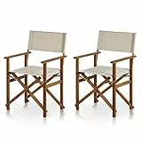 KHG Balkonstuhl 2er Set aus echtem Akazienholz geölt Regiestuhl mit Armlehnen 100% Polyesterbezug in Creme, wetterfest, platzsparend klappbar, 120kg belastbar