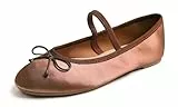 Feversole Women's Soft Breathable Mary Jane Memory Jane Halbschuhe,Flach Freizeit Tanzschuhe,Rostrot Seide Elastisch 39