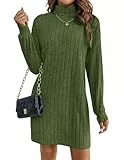 Zeagoo Strickkleid Damen Winterkleid Langarm Rollkragenkleid Elegant Rippstrick Pulloverkleid Modisches Herbstkleid Warm Figurbetontes Kleid Alltag Freizeit Grün XL