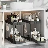 Meltrck Mehrzweck-Aufbewahrungs-Organizer zum Herausziehen unter der Spüle, Organizer und Aufbewahrung für Bad und Küche, Unterschrank-Organizer und Aufbewahrung, 32 cm, Schwarz, 2 Stück
