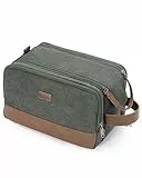 WANDF Kulturtasche für Herren, Reise-Kulturbeutel, Kosmetiktasche mit Segeltuch und PU Leder, Wasserabweisende Rasiertasche für Reisezubehör(Grün, M, Patent angemeldet)