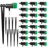 TOROKOM 30 Stück verstellbare Bewässerungs-Dripfer mit 30 Haltepfählen, Tropfbewässerungssystem passend für 1/4 Zoll Schläuche, geeignet für Garten, Rasen, Pflanzen, Sukkulenten(Grün)