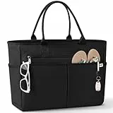 IGOLUMON Strandtasche XXL Familie Groß Badetasche mit Reißverschluss Wasserdicht 40L Vielseitiger Shopper Damen Tote Bag für Strand Pool Fitnessstudio Reisen Schwarz