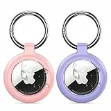 2 Stück Inesore Hülle für AirTag Anhänger, Wasserdichter Schlüsselanhänger & Carbonfaser-Optik für Air Tag, Kratzfeste Halterung für Haustierhalsband, Gepäckanhänger und Schlüsselbund (Rosa + Lila)