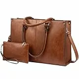 LOVEVOOK Laptoptasche Damen Handtasche Große 15.6 Zoll PU Leder Shopper Tasche Woman Shoulder Crossbody Tote Bag Arbeitstasche Aktentasche Umhängetasche für Business Lehrertasche Büro Schule, Braun