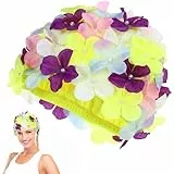 TOYANDONA Schwimmkappe Damen - Badekappe mit Blütenblattmuster für Damen, Modische Badekappe aus Nylon im 3D-Blumen-Design für Langes Und Kurzes Haar – Ideal zum Schwimmen, für Spa, Strand Und Pool