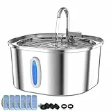 PEKTACO Edelstahl-Katzenbrunnen – 3.2L Katzenbrunnen für Innen mit Wasserstandsanzeige, Katzen Brunnen, Hunde Trinkbrunnen, 6 Filtern + 6 Schwämmen