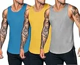 COOFANDY Tank Tops Herren Sommer Gym Shirt 3er Pack Training Achselshirt Unterhemd Herren Ärmelloses Shirt Muskelshirts Blue/Light Grey/Yellow S