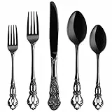 Besteck Set, 20-teilig Besteck Schwarz, Vintage Palast-Stil Besteckset 4 Personen aus Edelstahl, Schwarzes Besteck Spülmaschinenfest & Hochglanzpoliert Cutlery für alle Anlässe, Royal Geprägte Griff