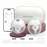 Momcozy M5 Smart Milchpumpe Elektrische, App-Steuerung Milchpumpen handsfree, tragbare Doppel Brustpumpen mit Babymund Doppelgedichtete Brusthaube mit 3 Modi und 9 Stufen - 2 Pack, Grau