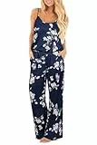 OUGES Damen Sommer Ärmellos Jumpsuit Blumen Overall Lang Hosenanzug Casual Playsuit Romper mit Taschen(FLoral05,XL)
